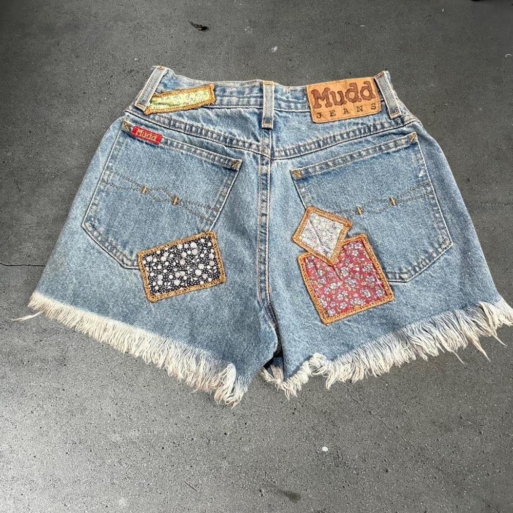 Y2K women's Mudd patchwork mid rise denim micro shorts Size 0